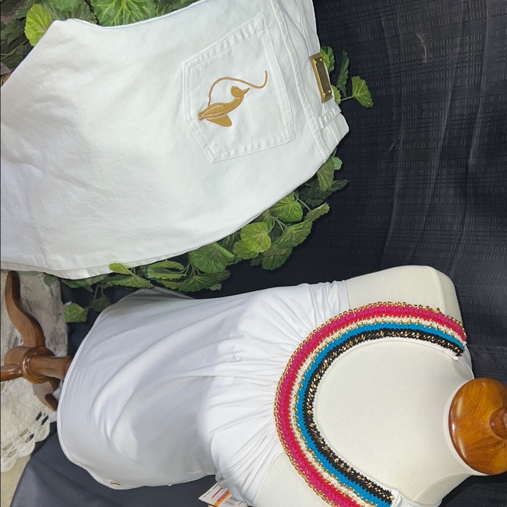 Baby Phat White Resort Skirt with Gold Teapot Detail